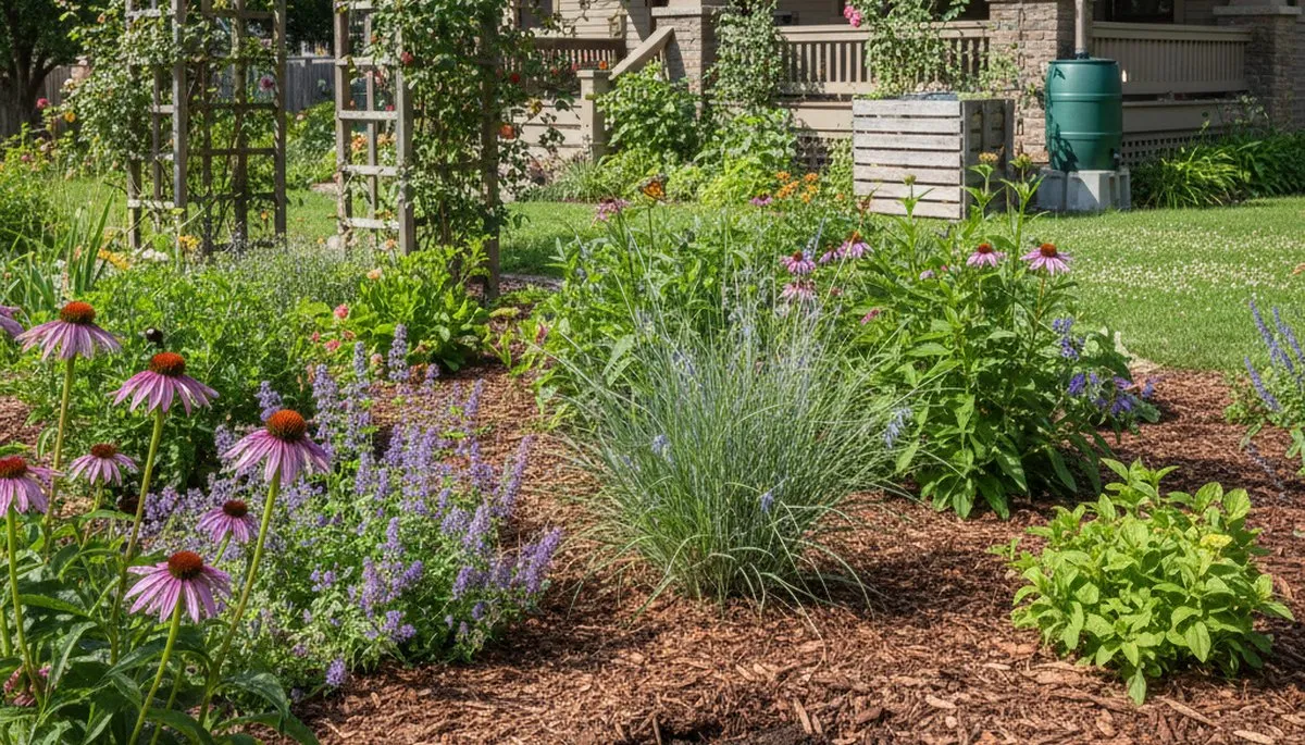 Organic landscape beds with natural mulch and native plants in Spokane, WA by Chop Chop Landscaping