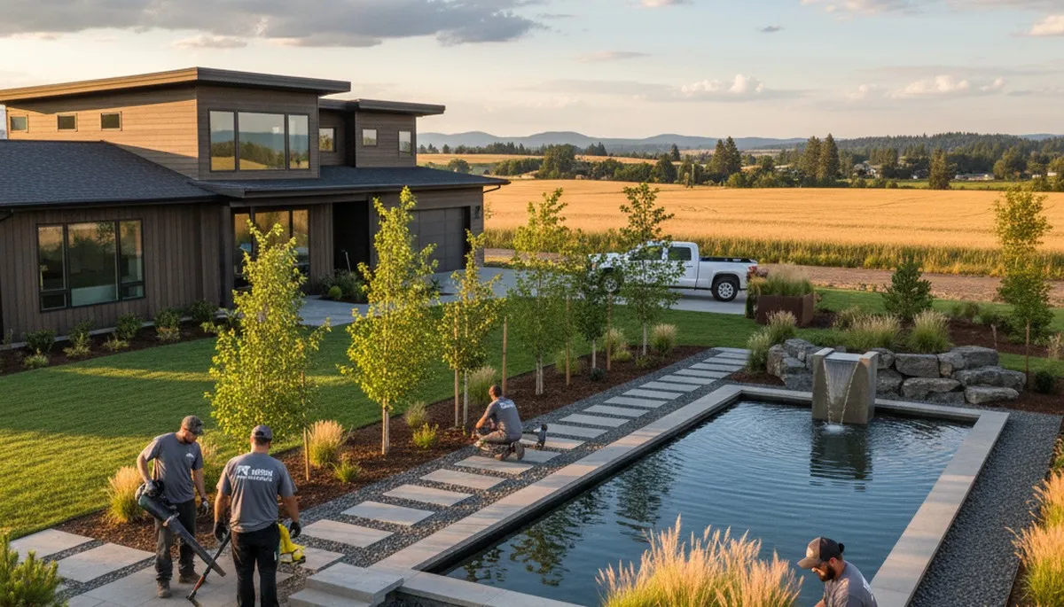 Landscaping crew serving Spokane, WA provides custom landscape design and installation services